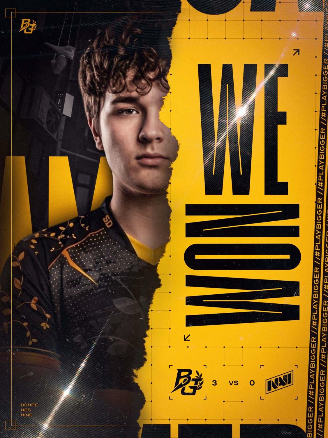 WE WON match graphic, torn paper design, Big Talents 3 NAVI 0