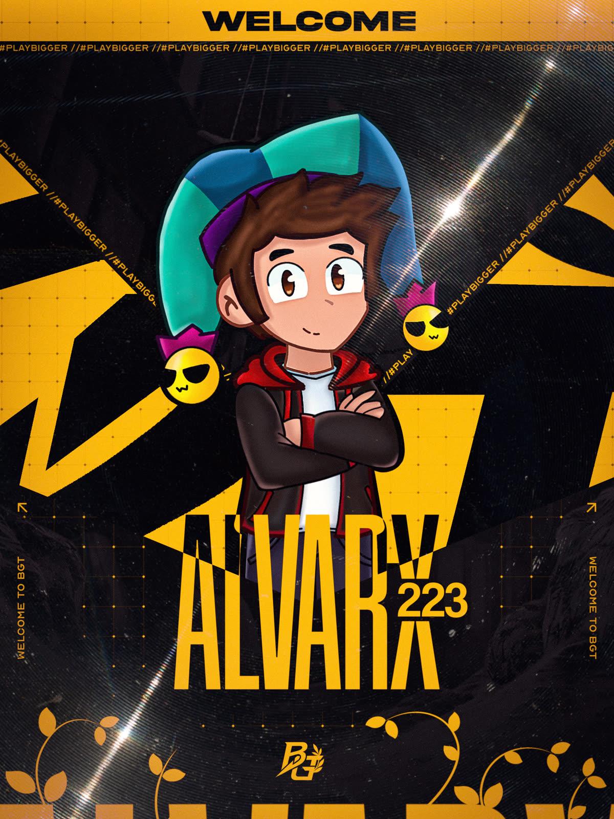 Welcome graphic for creator Alvarx223, gold and black with the BGT vine motif
